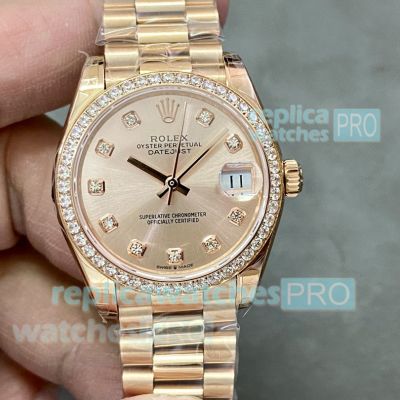 Swiss Copy Rolex Datejust President Watch 31mm Ladies Rose Gold Diamonds 